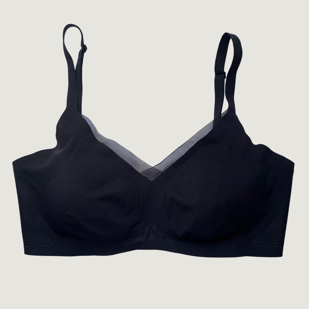 Honeylove Crossover Wireless Bra Black Mesh Trim‎ Bralette LWBR0302 Large